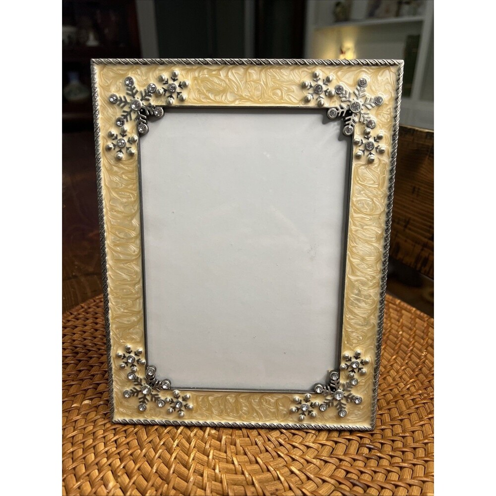 Metal Picture Frame Enamel Border Winter Frost With Snowflakes 5 X 7